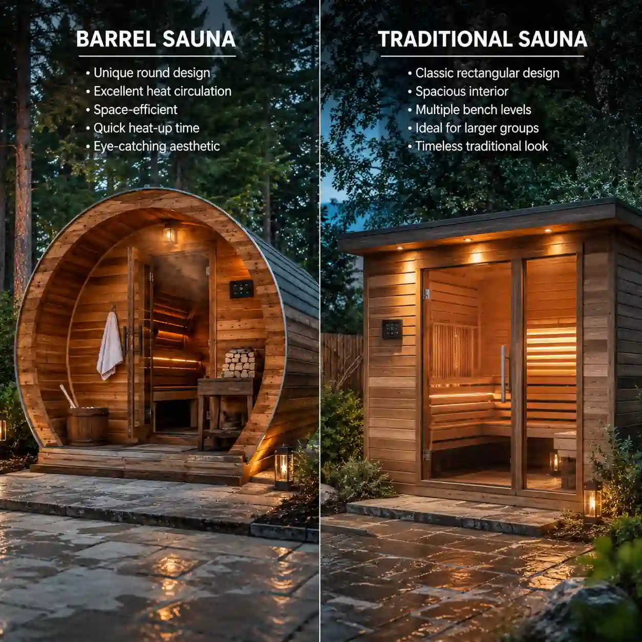 Barrel sauna vs traditional sauna design comparison
