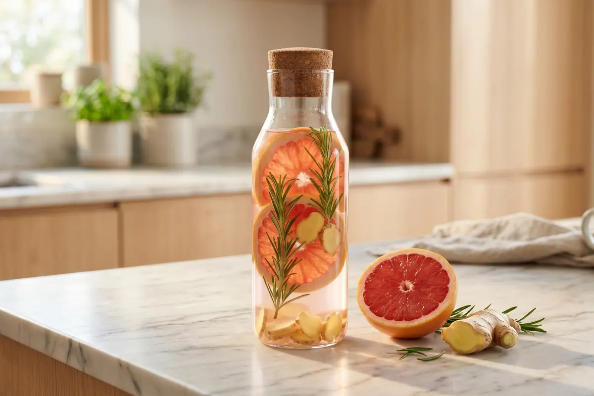 Ginger and mint infused water designed to support digestion and reduce bloating naturally