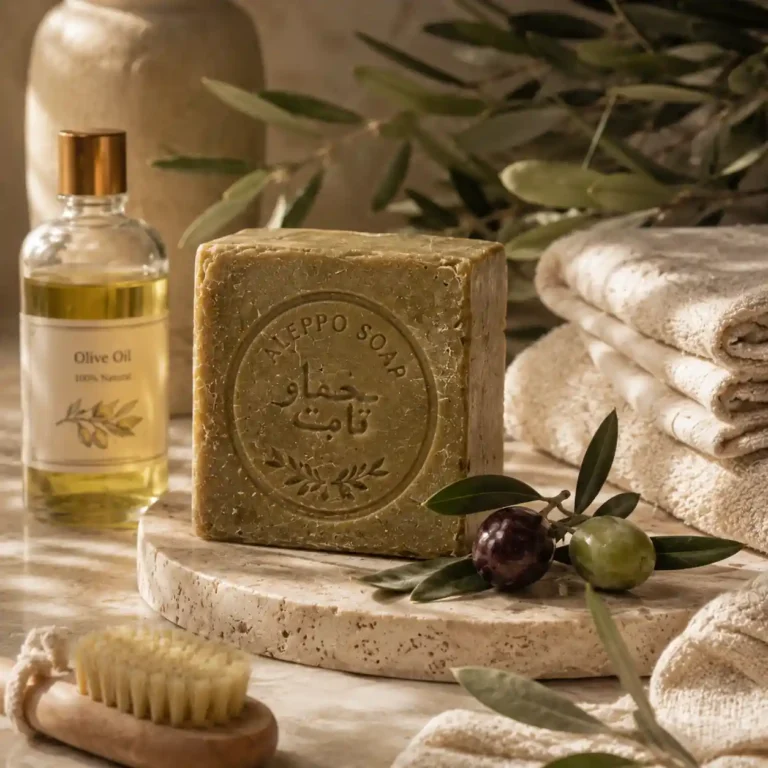 Traditional Aleppo soap from Syria made with olive oil and laurel oil