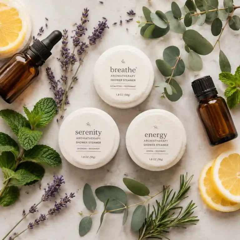 Handmade aromatherapy shower steamers infused with natural essential oils and botanicals