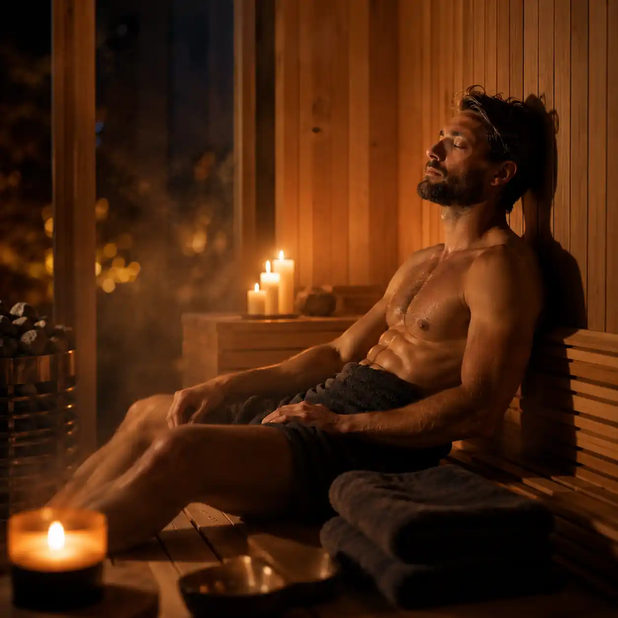 Evening sauna routine for better sleep and relaxation.