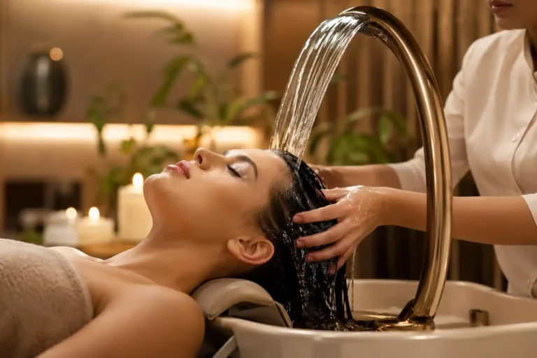 Luxury head spa bed treatment with scalp massage, waterfall therapy, and deep relaxation experience