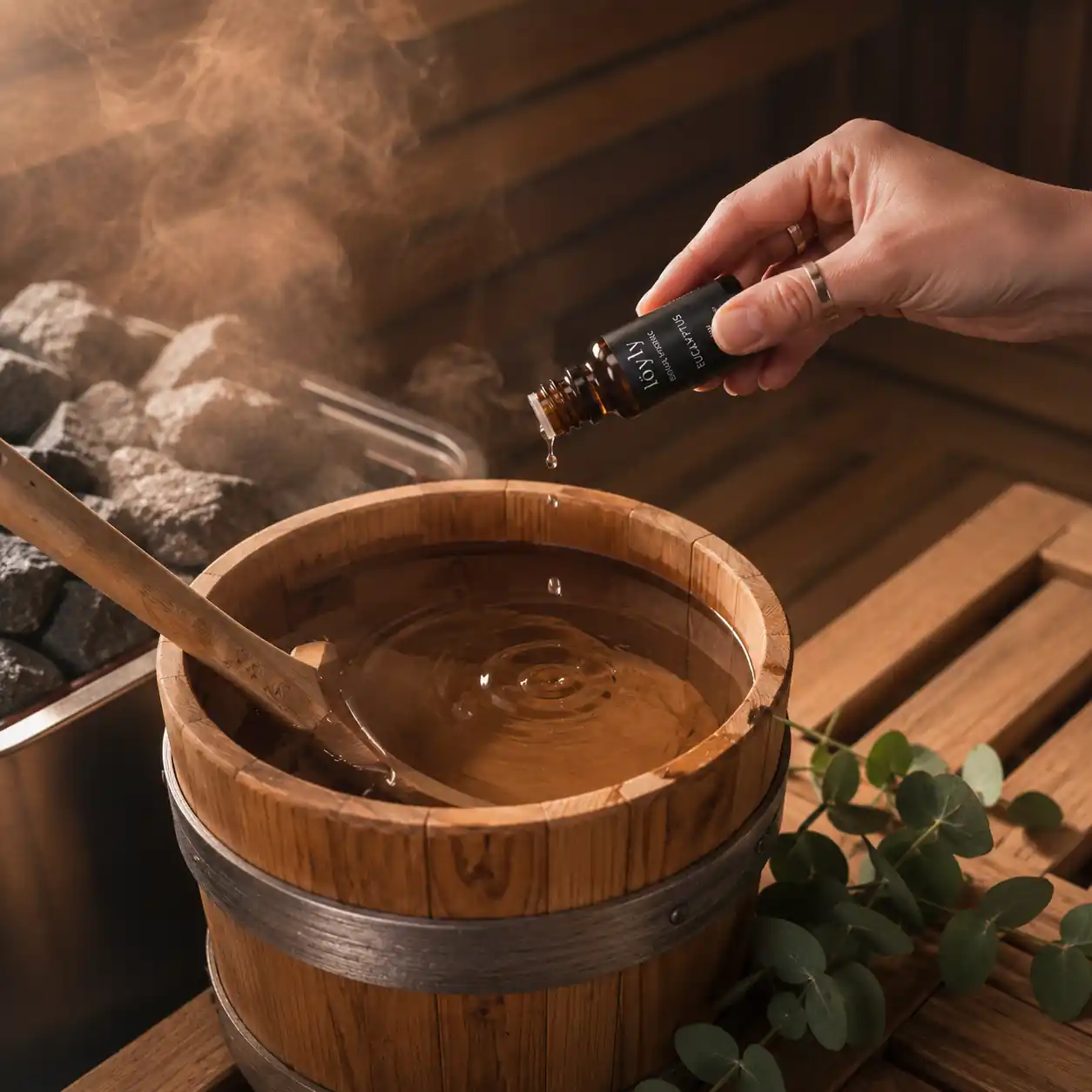 Sauna aromatherapy oils with essential oils and steam creating a relaxing wellness experience