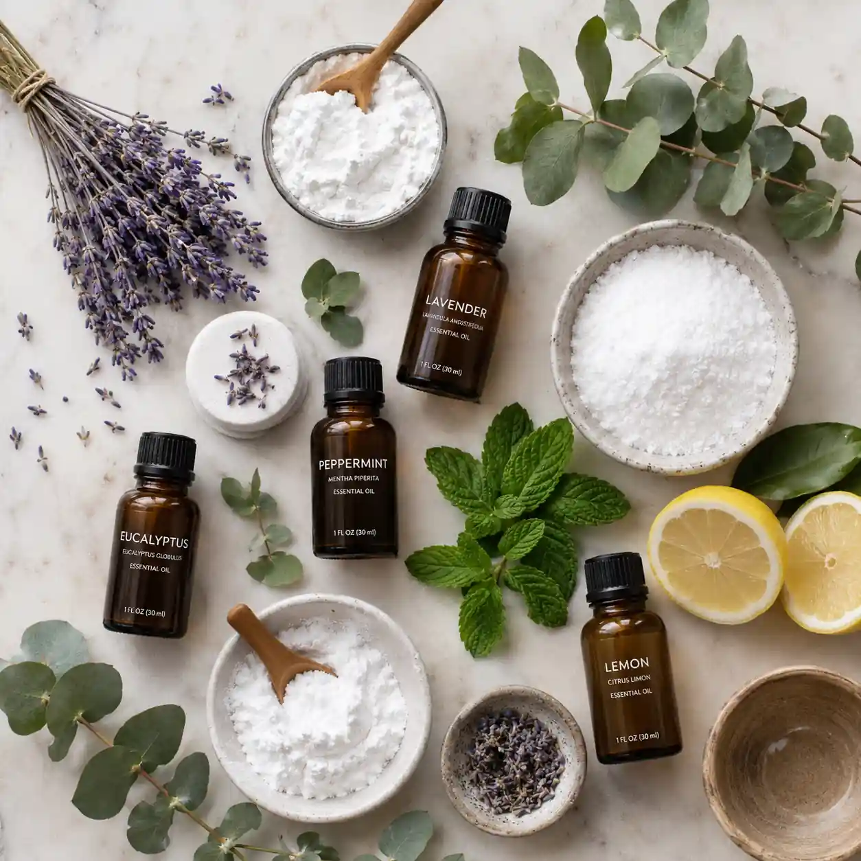 Collection of handmade shower bombs infused with natural essential oils