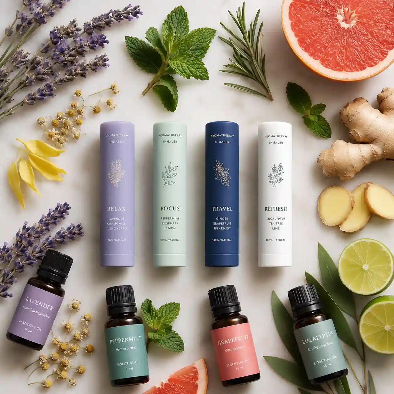 Natural aromatherapy inhaler with lavender essential oil for relaxation and better sleep support