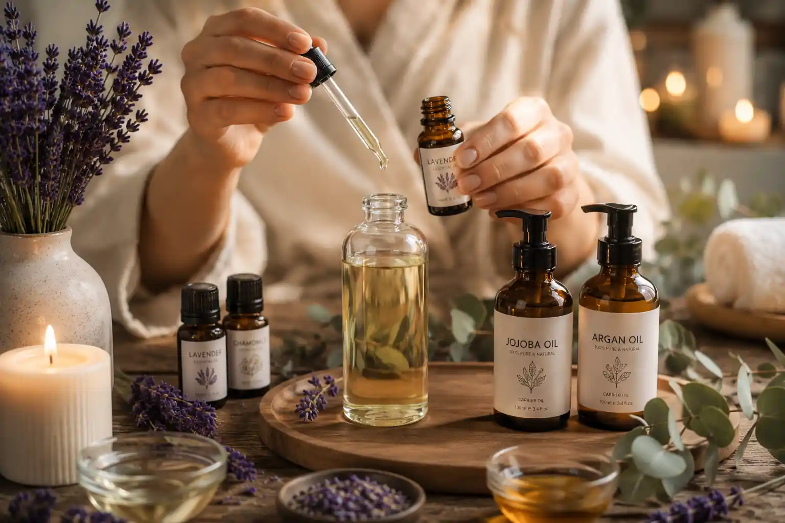 Relax essential oil blend mixed with jojoba and argan oil for a soothing massage experience.