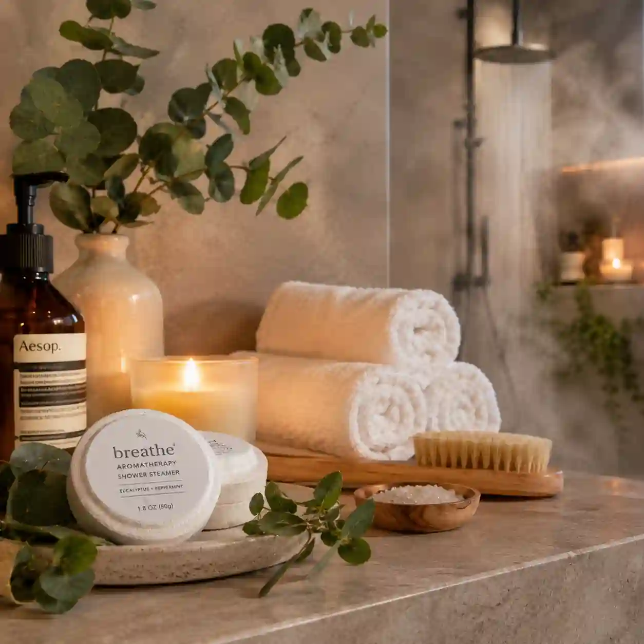 Eucalyptus aromatherapy shower steamer creating a refreshing spa-like shower experience