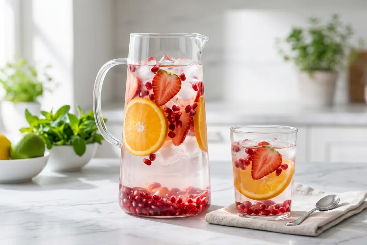Refreshing Korean beauty drink served with ice and natural ingredients for skin hydration