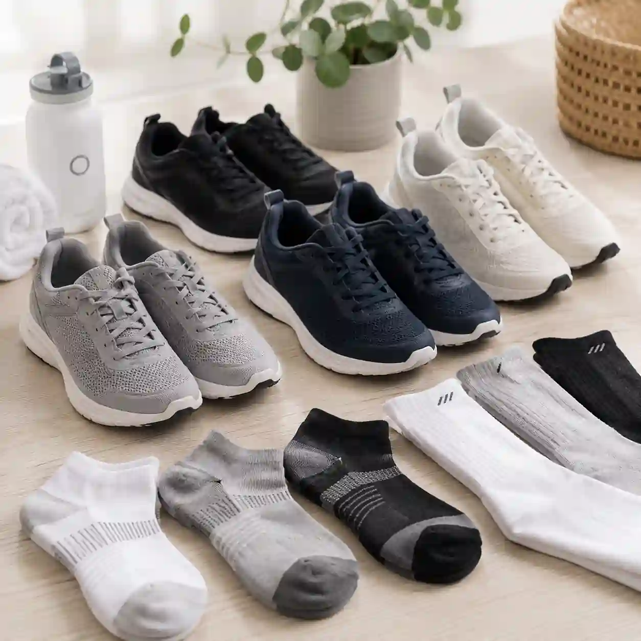 Breathable shoes and clean socks for healthy foot care routine
