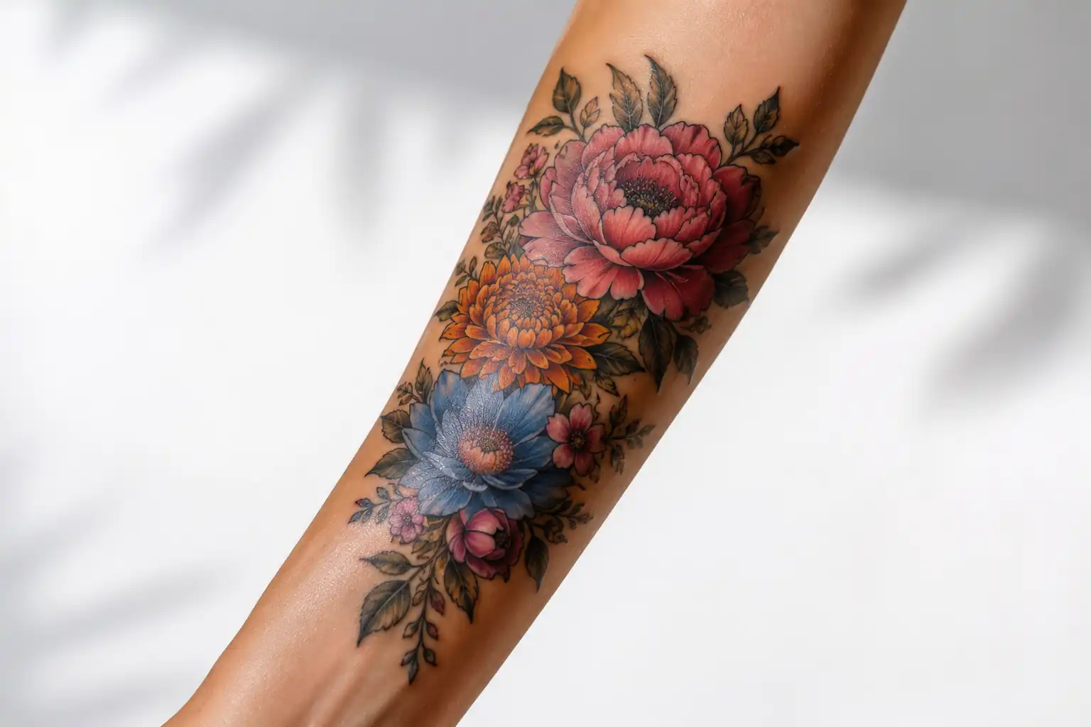 Fully healed colorful tattoo on healthy, moisturized skin with sharp details and vibrant ink.