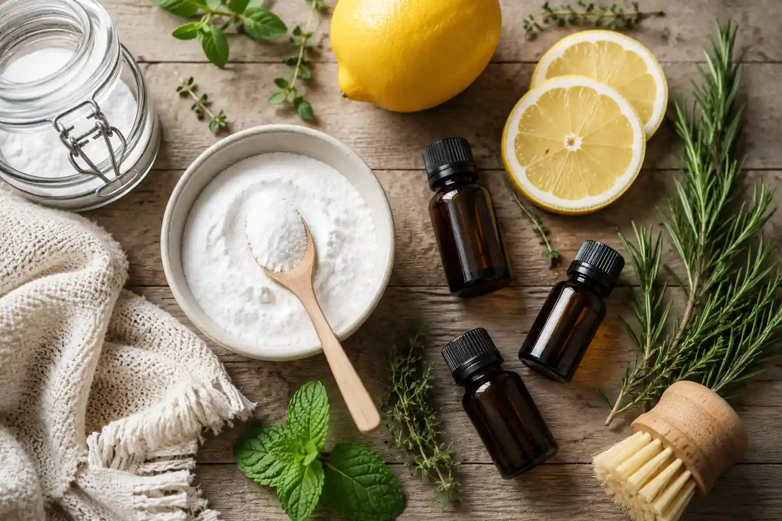 Baking soda and essential oils used to make a natural homemade odor remover.